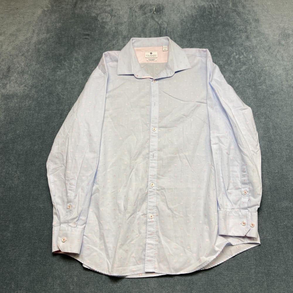 Ryan Seacrest Distinction Dress Shirt Mens 16.5 Blue Stretch Non Iron Slim Fit